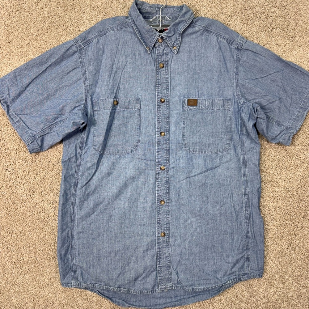 Wrangler Shirt Mens XL Riggs Workwear Blue Short Sleeve Button Down EUC